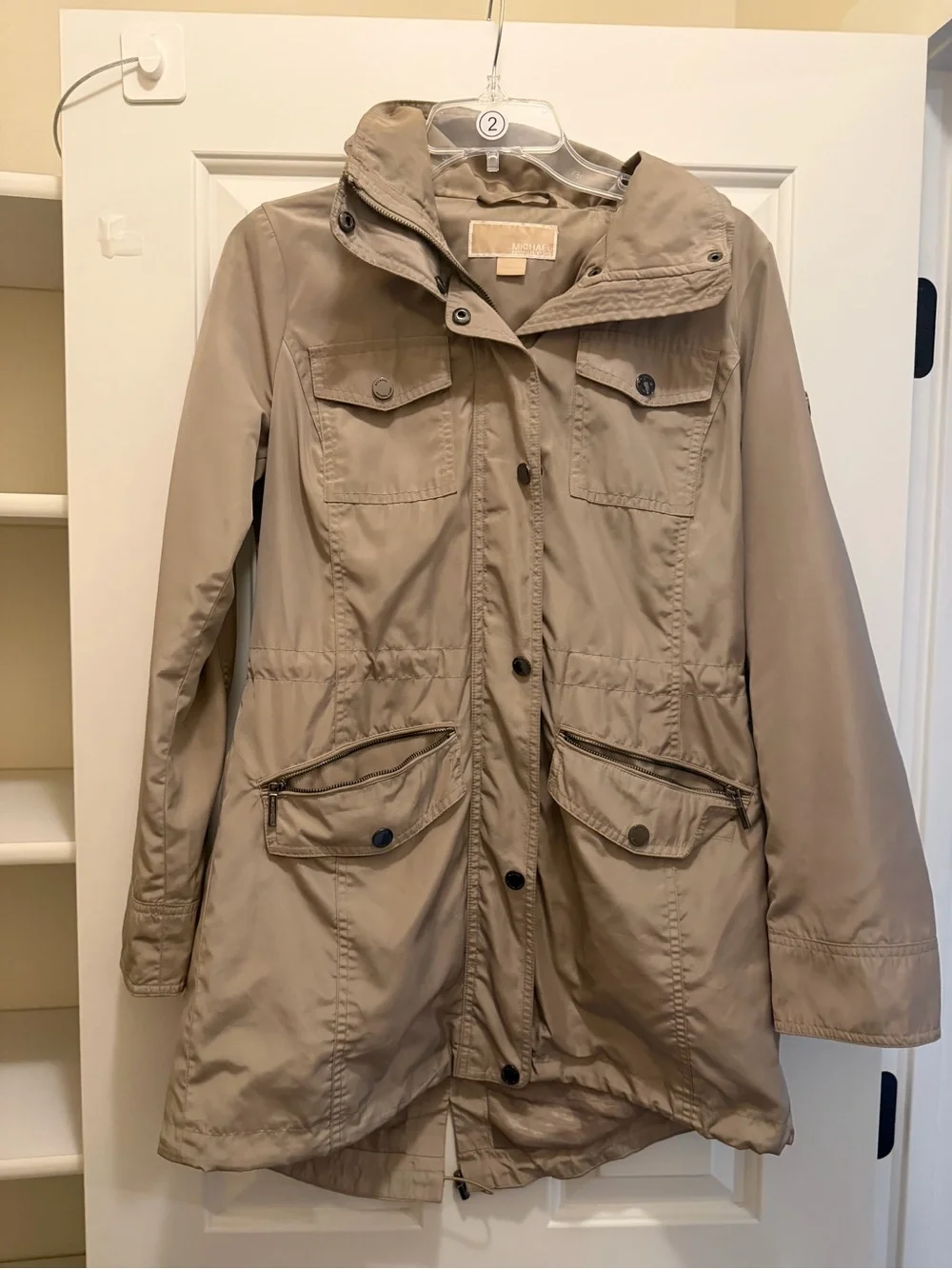 Michael Kors Taupe Hooded Utility Jacket